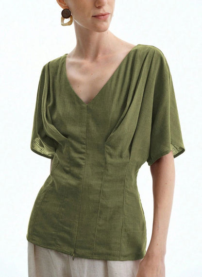 Raglan Sleeve T-Shirt Gathered Sleeves - Linheir