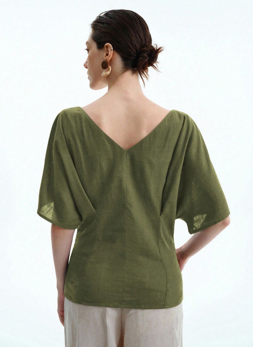 Raglan Sleeve T-Shirt Gathered Sleeves - Linheir