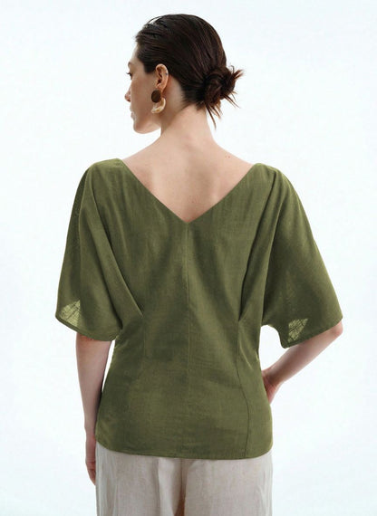 Raglan Sleeve T-Shirt Gathered Sleeves - Linheir