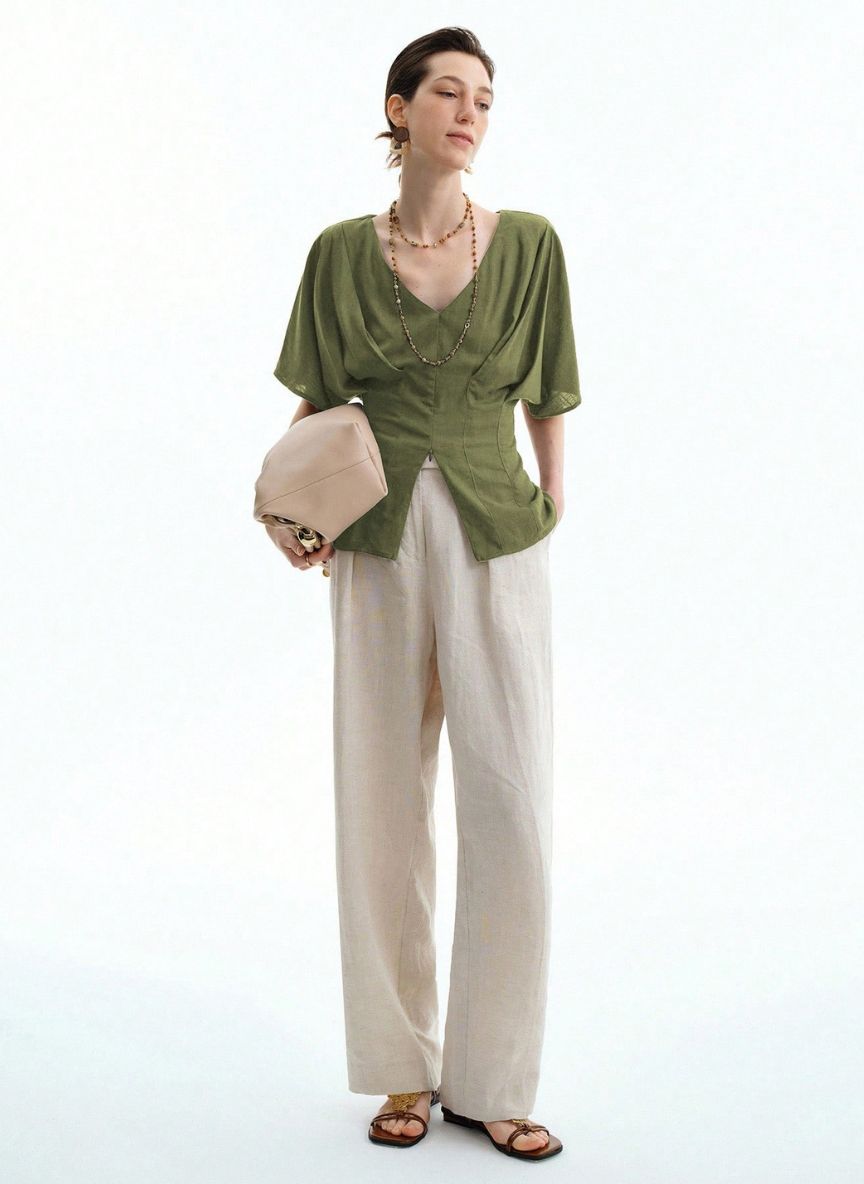 Raglan Sleeve T-Shirt Gathered Sleeves - Linheir