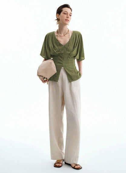 Raglan Sleeve T-Shirt Gathered Sleeves - Linheir