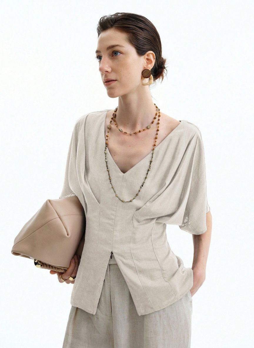 Raglan Sleeve T-Shirt Gathered Sleeves - Linheir