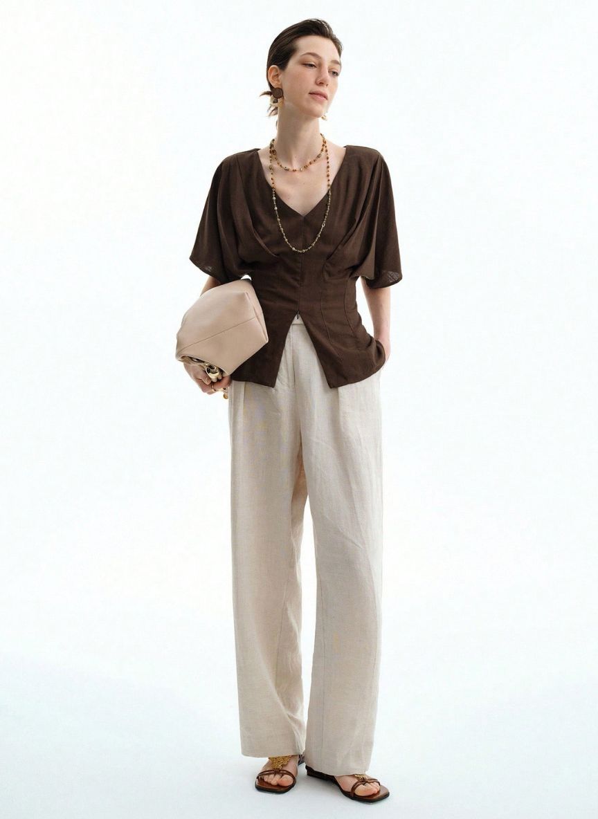 Raglan Sleeve T-Shirt Gathered Sleeves - Linheir