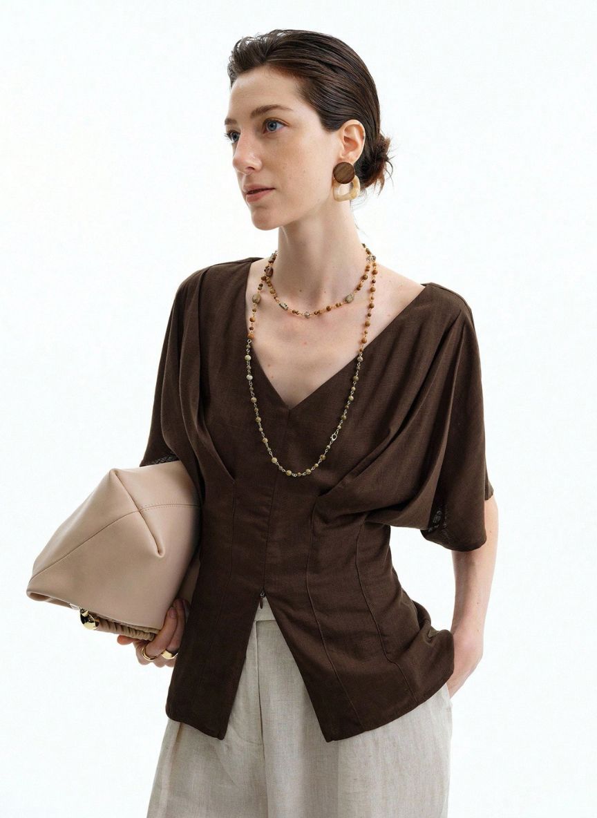 Raglan Sleeve T-Shirt Gathered Sleeves - Linheir