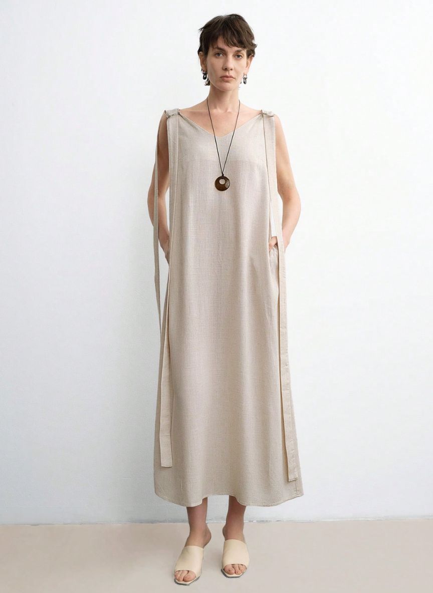 Sleeveless Maxi Dress D-shaped Ring Detail - Linheir