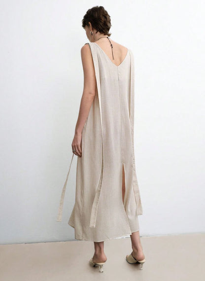 Sleeveless Maxi Dress D-shaped Ring Detail - Linheir