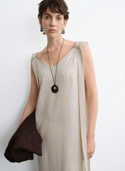 Sleeveless Maxi Dress D-shaped Ring Detail - Linheir