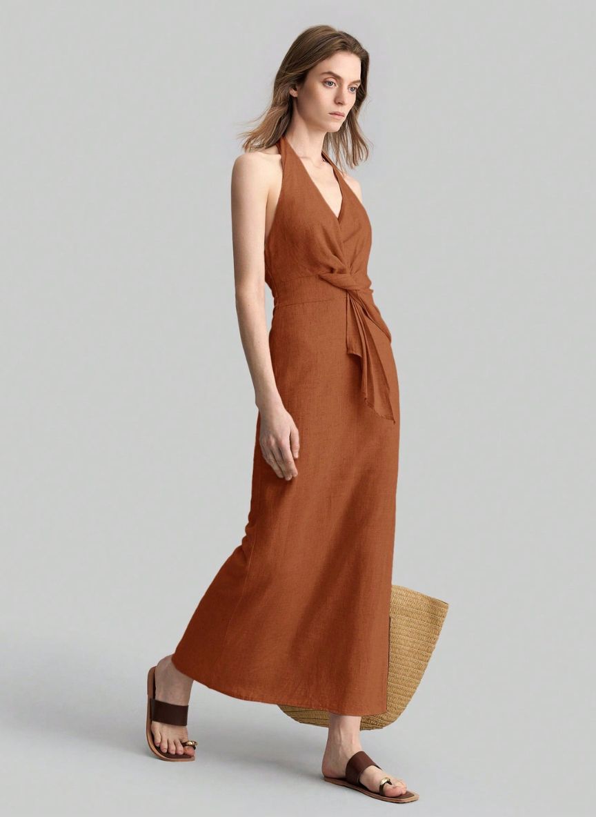 Sleeveless Dress With Side Slit - Linheir
