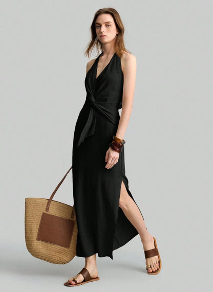 Sleeveless Dress With Side Slit - Linheir