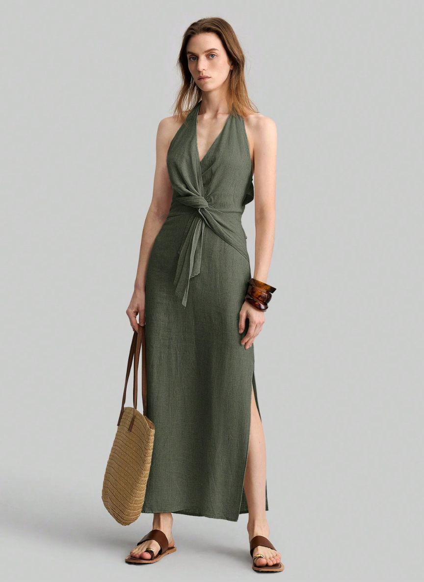 Sleeveless Dress With Side Slit - Linheir