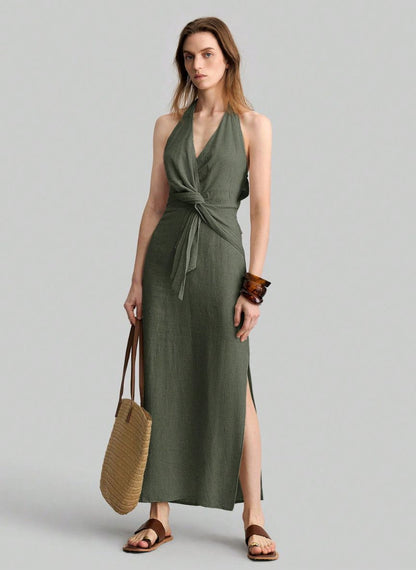 Sleeveless Dress With Side Slit - Linheir