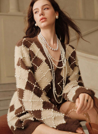 Vintage Pearl Touch Cardigan V-Neck - Linheir