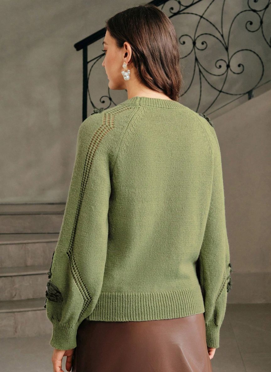 Women's Elegant Sweater Floral Embossed Knit - Linheir