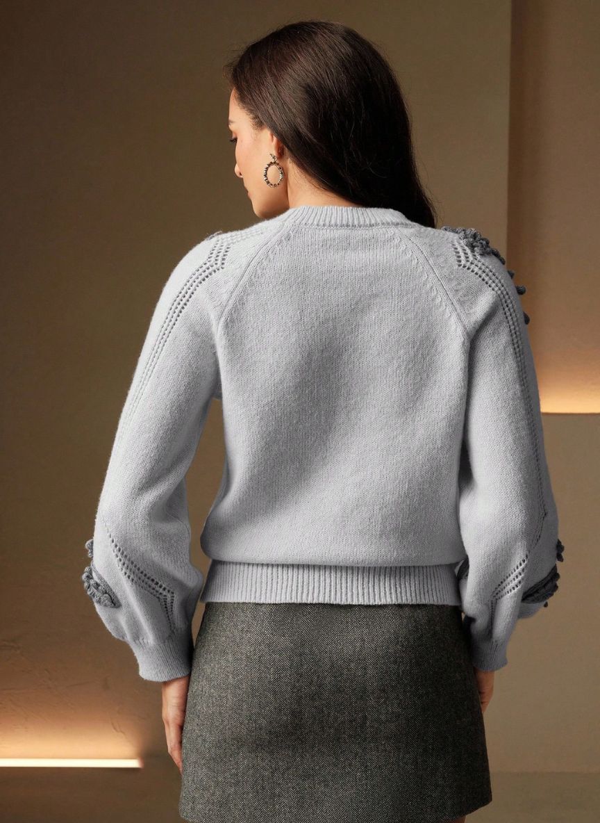 Women's Elegant Sweater Floral Embossed Knit - Linheir