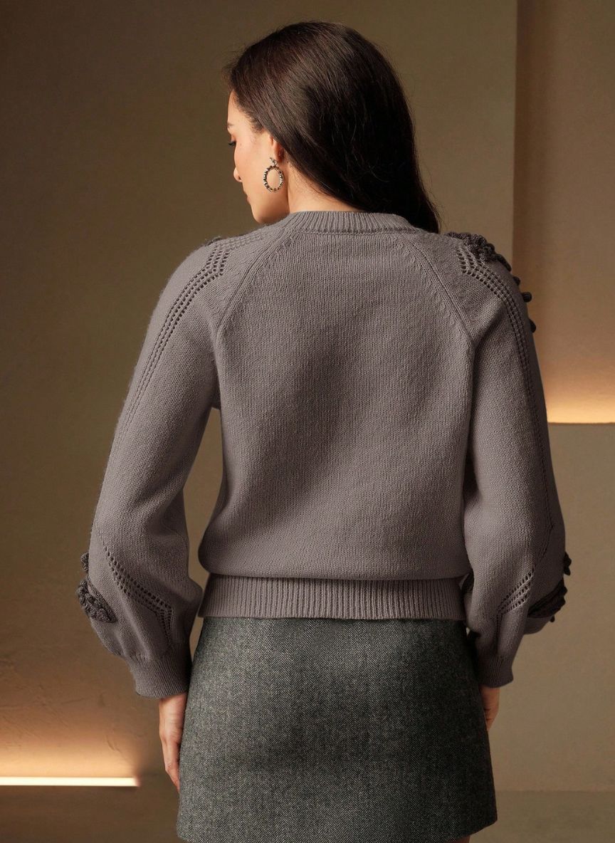 Women's Elegant Sweater Floral Embossed Knit - Linheir