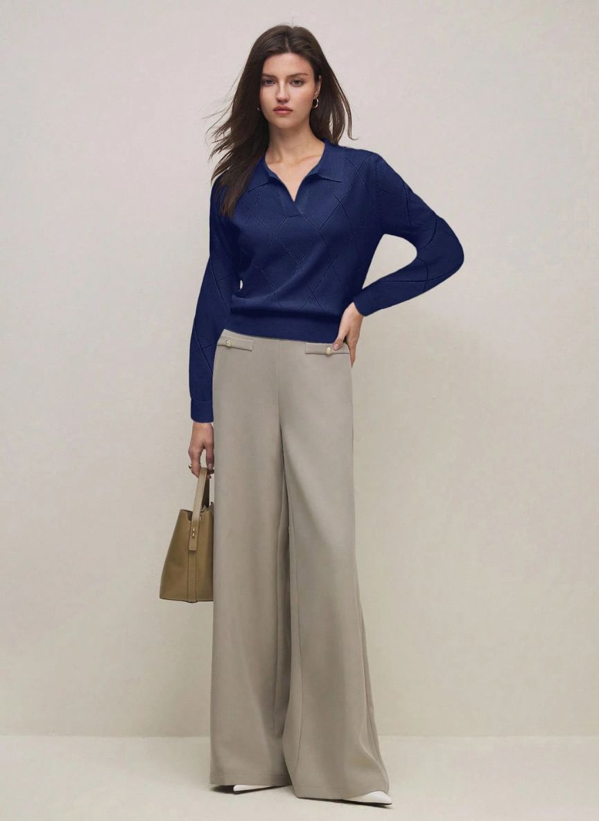 Women's High Neck Diamond Pattern Sweater – Linheir