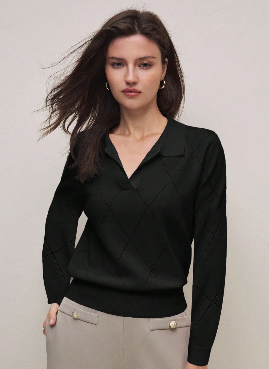 Women's High Neck Diamond Pattern Sweater – Linheir