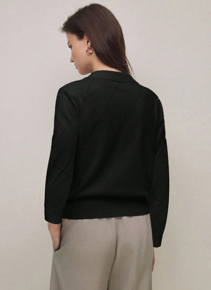 Women's High Neck Diamond Pattern Sweater – Linheir