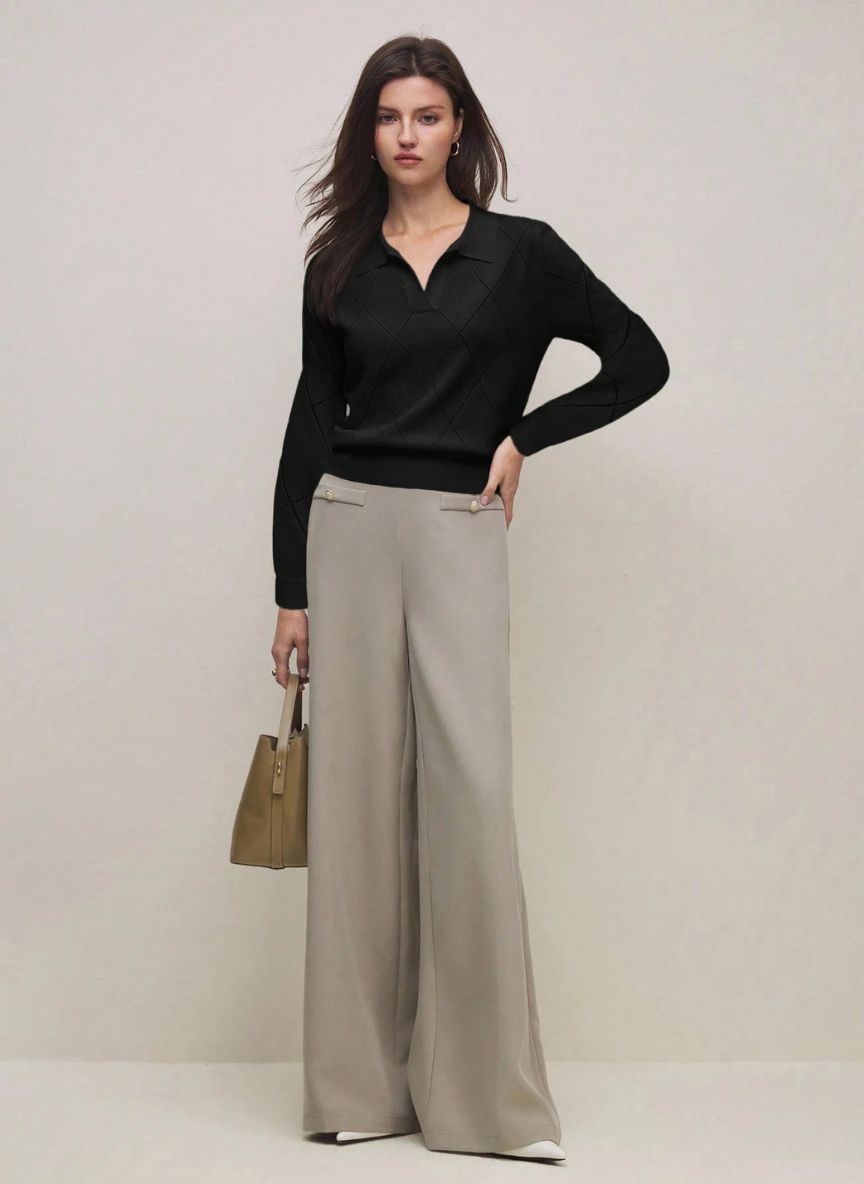 Women's High Neck Diamond Pattern Sweater – Linheir