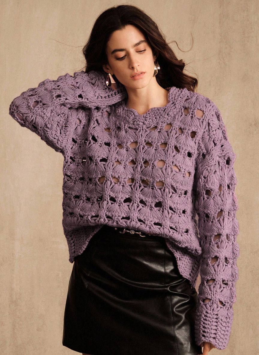 Women's Icelandic Knit Sweater Cutouts - Linheir