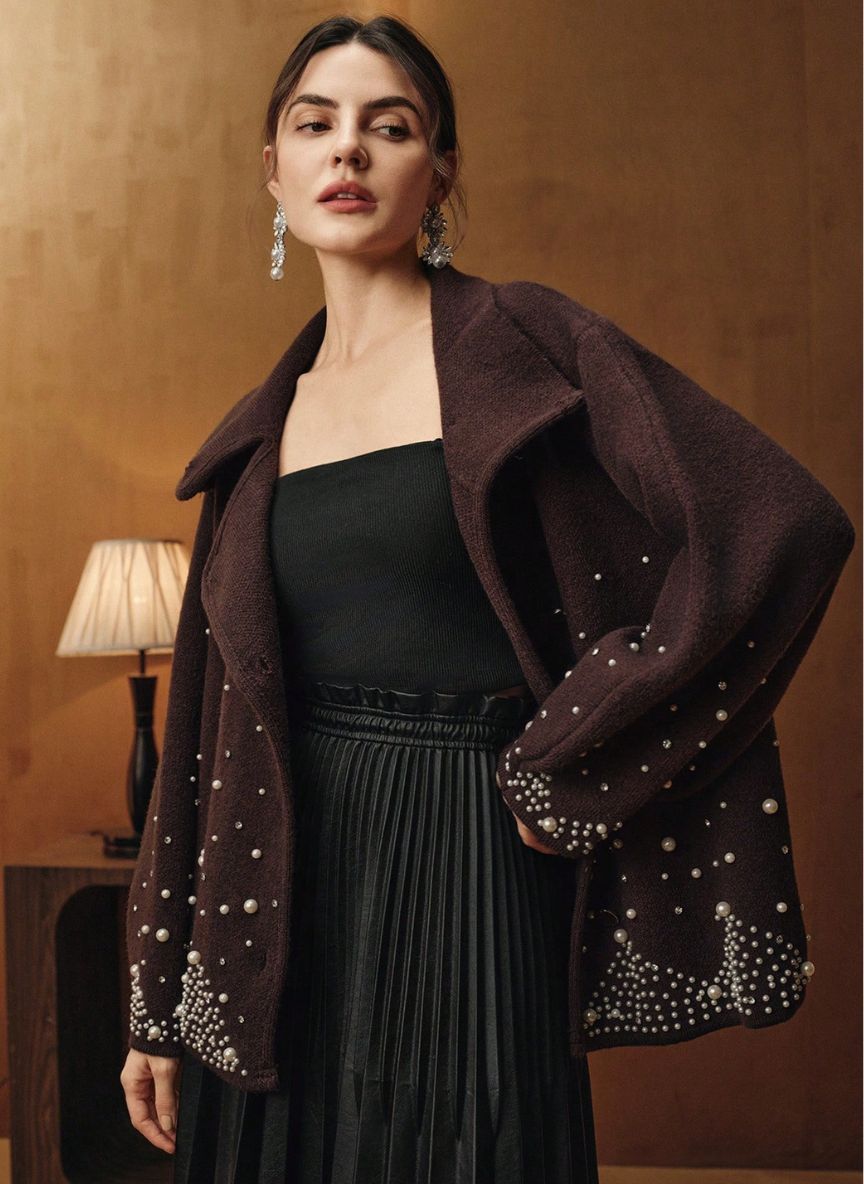 Women's Pearl Cardigan Luxurious Winter - Linheir