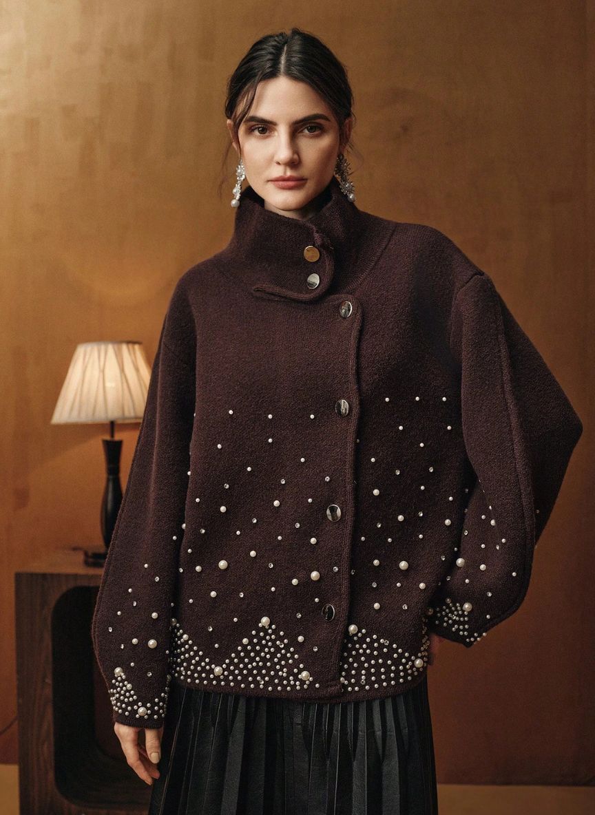 Women's Pearl Cardigan Luxurious Winter - Linheir