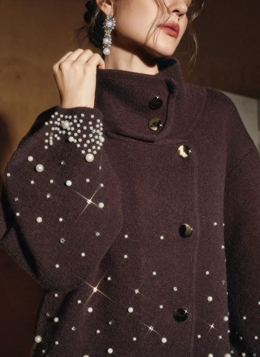 Women's Pearl Cardigan Luxurious Winter - Linheir