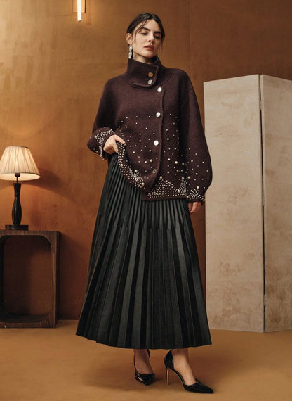 Women's Pearl Cardigan Luxurious Winter - Linheir