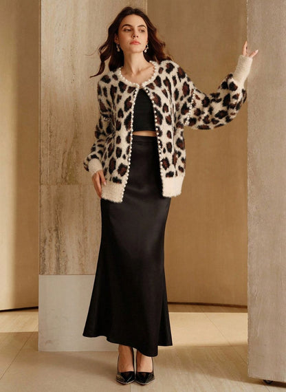 Women's Retro Pearl Leopard Cardigan - Linheir