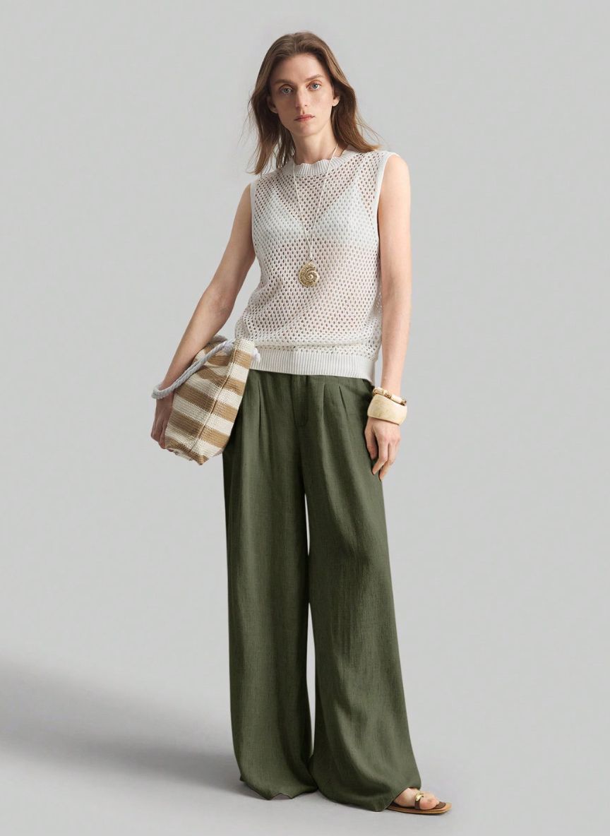 Women's Wide-Waisted Pleated Pants – Linheir