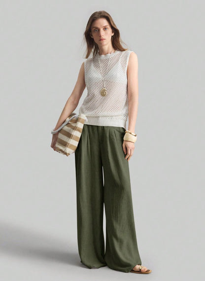 Women's Wide-Waisted Pleated Pants – Linheir